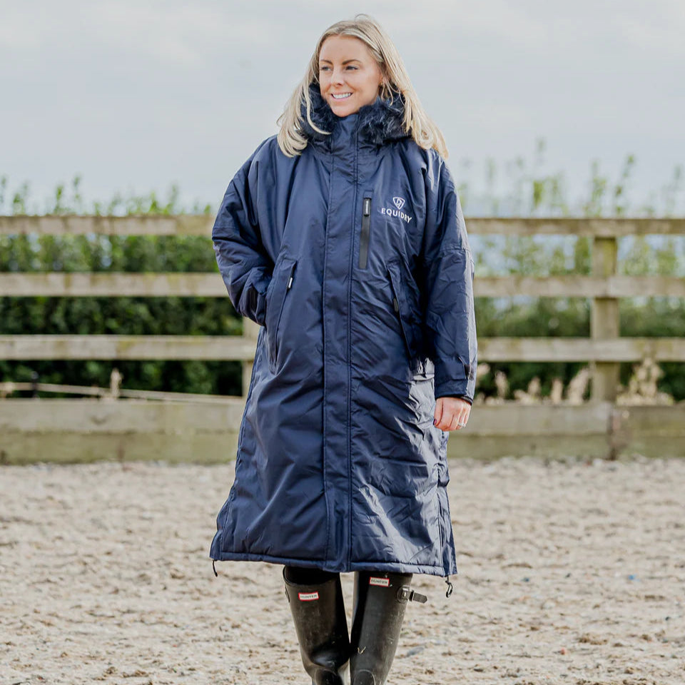 EQUIDRY Women's Thick Fleece Evolution Faux Fur Hood #colour_navy-cream