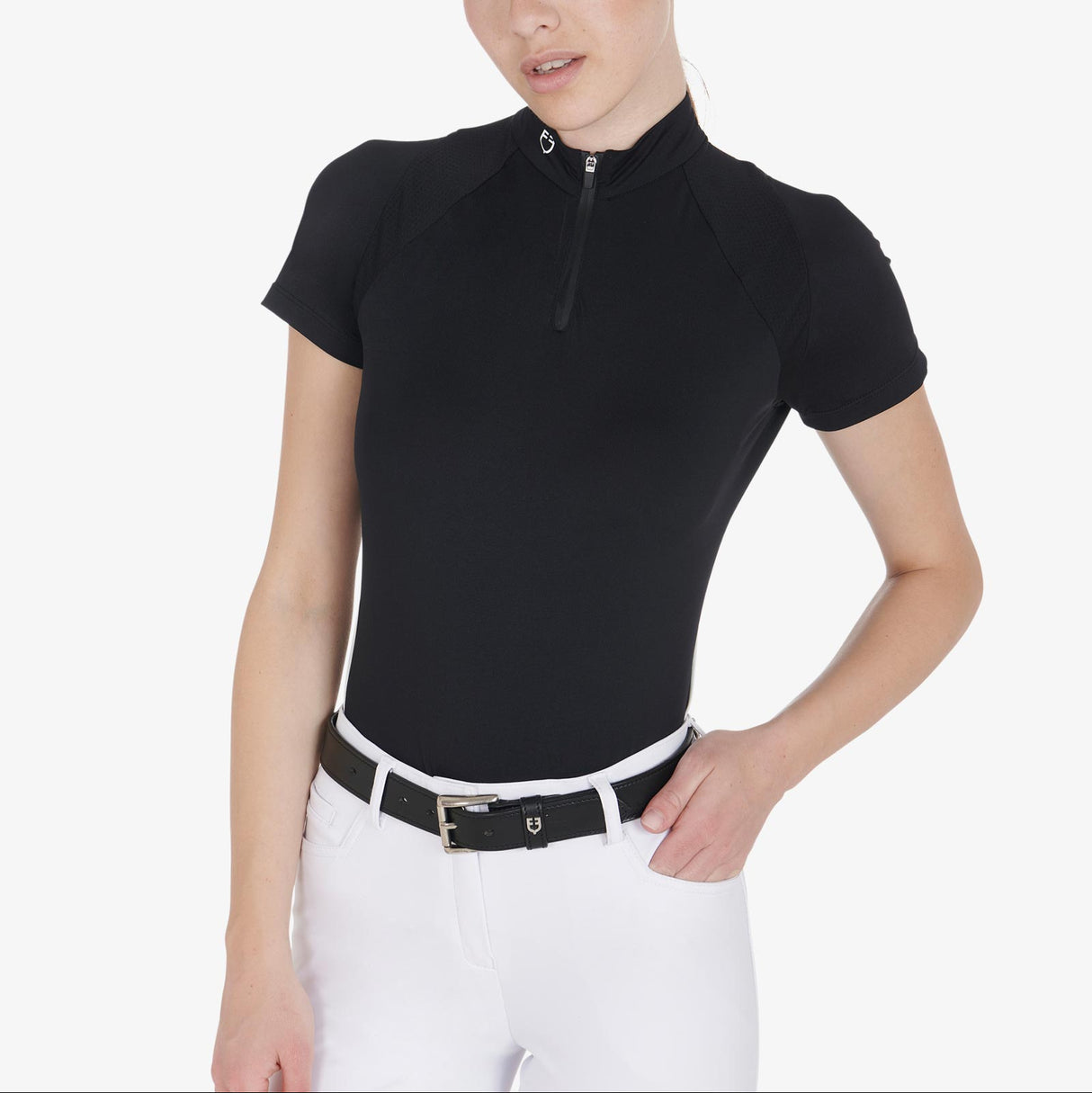 Equestro Leather Belt With Snaffle Bits And Rhinestones #colour_black-silver