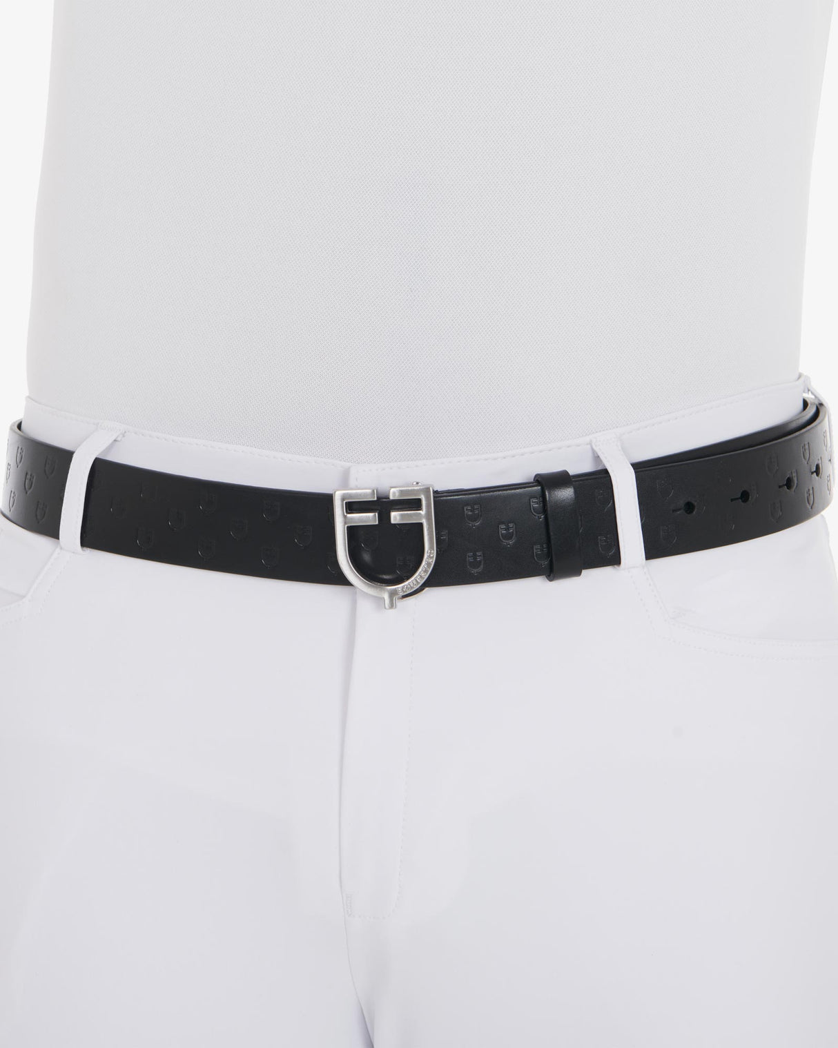 Equestro Leather Logo Belt With Logoed Buckle #colour_black-silver