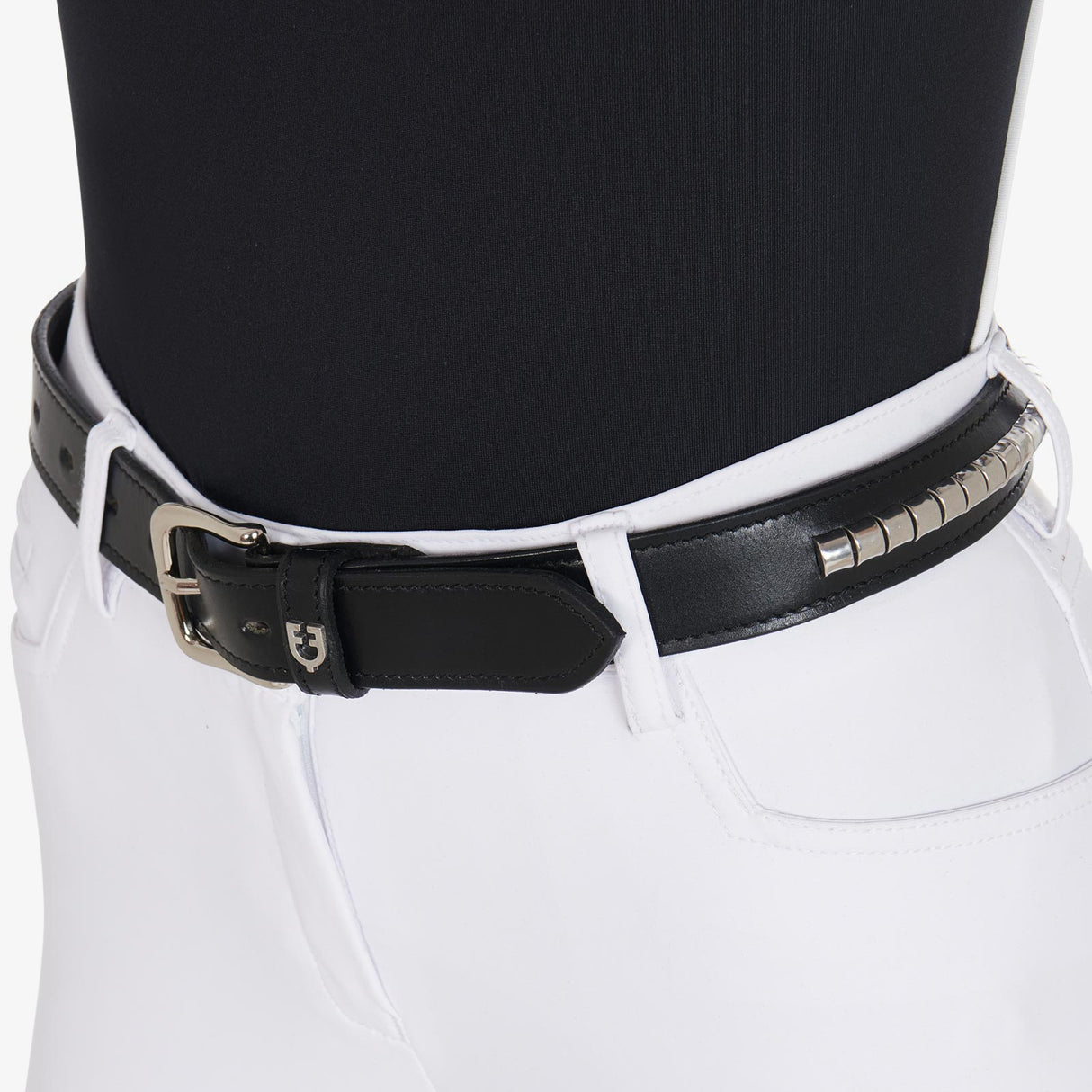 Equestro Leather Belt With Silver Clincher #colour_black-silver