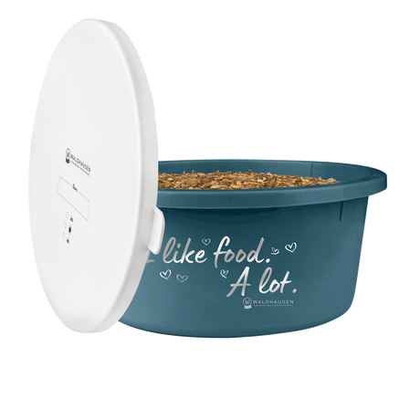Waldhausen XL Feeding Bowl "I Like Food. A Lot." With Lid #colour_petrol-blue