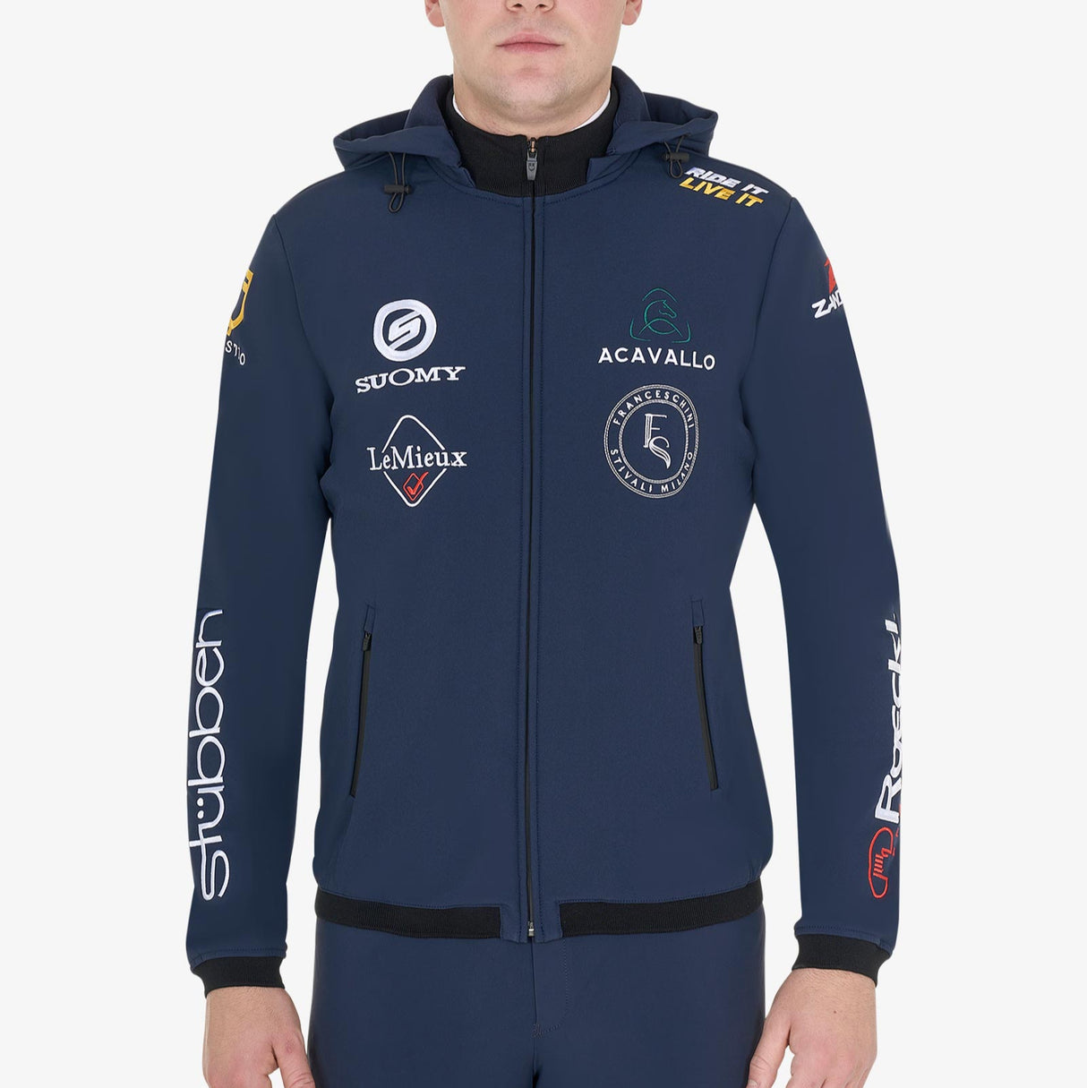 Equestro Men's Hoddie With Multilogo Patches #colour_blue