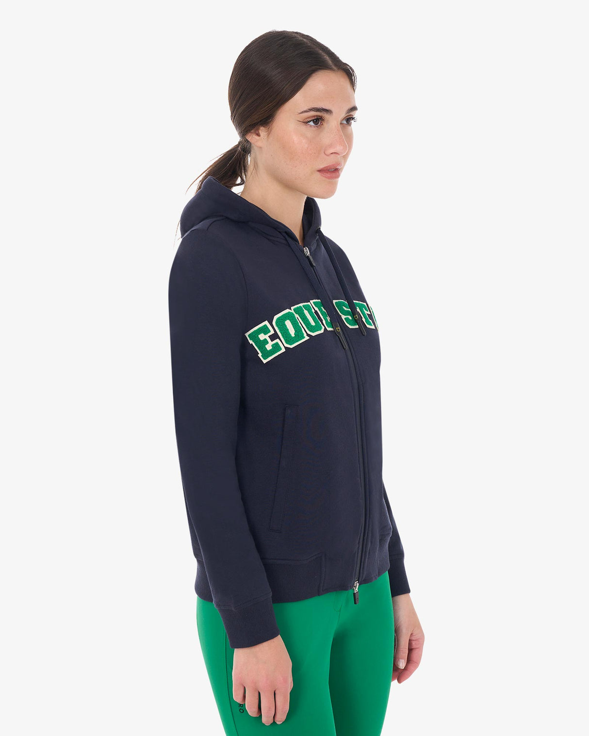 Equestro Women's Hoodie With Zip And Sponge Lettering #colour_blue-green