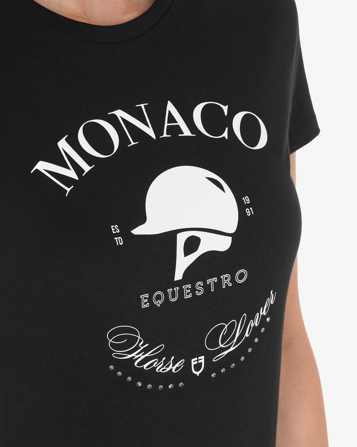 Equestro Women's Monaco Cotton T-Shirt With Rhinestones #colour_black