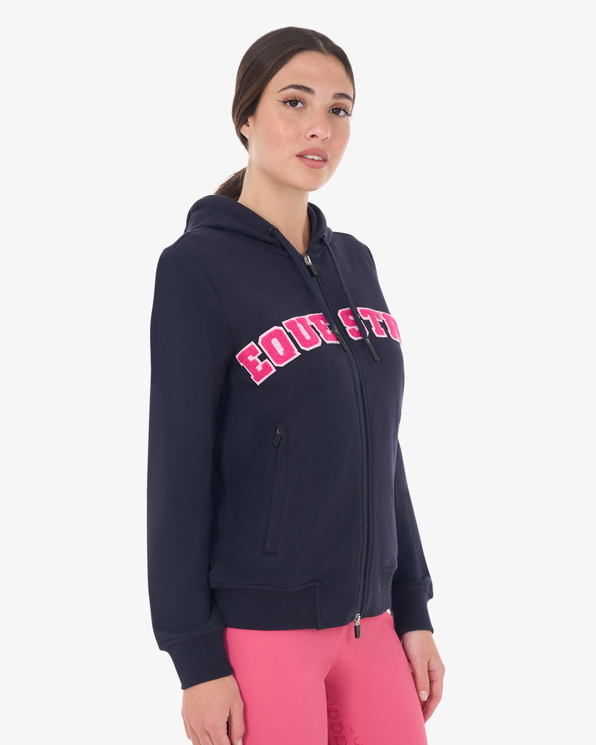 Equestro Women's Hoodie With Zip And Sponge Lettering #colour_blue-fucsia