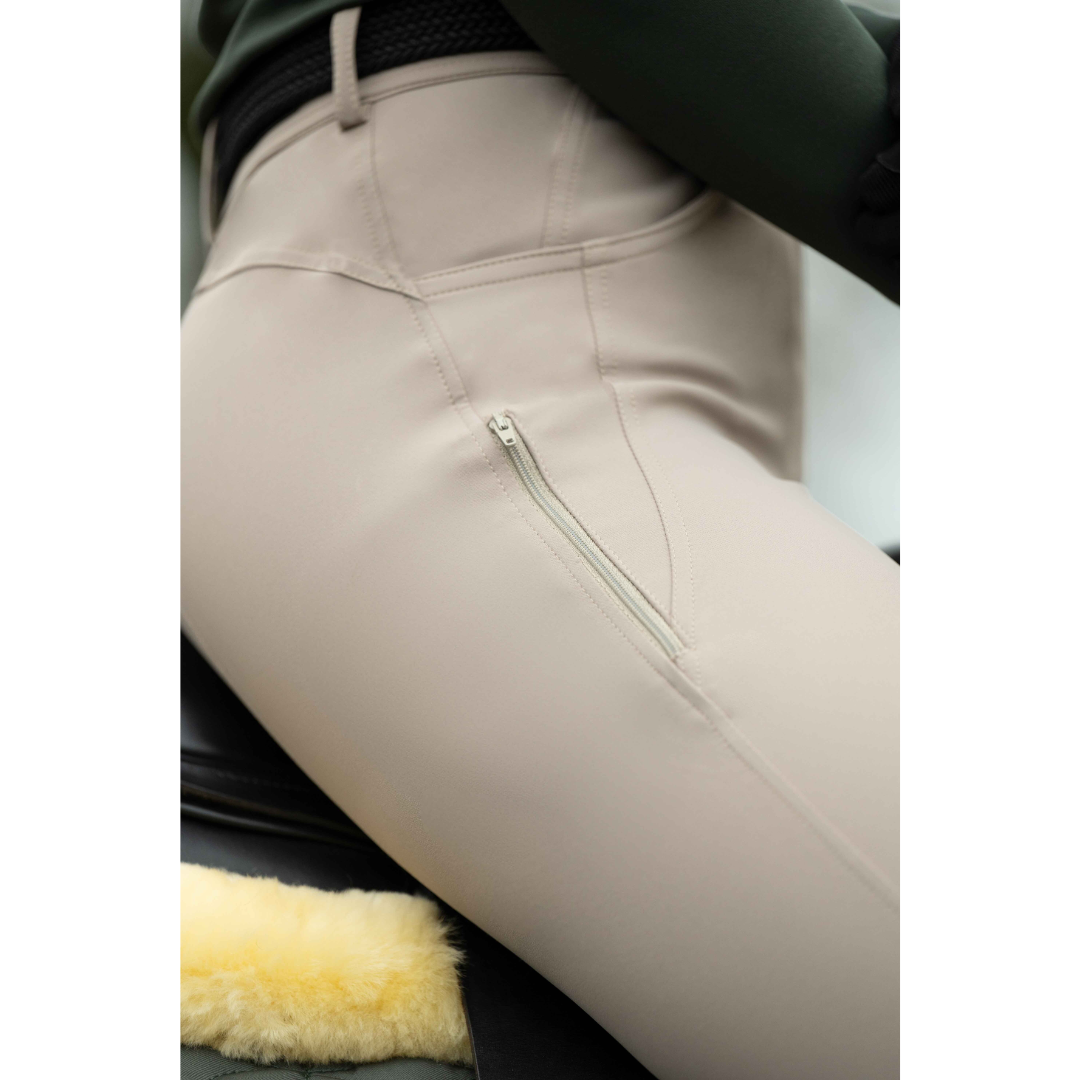 HKM Women's Knee Patch Breeches -Ari Mid Rise- #colour_beige