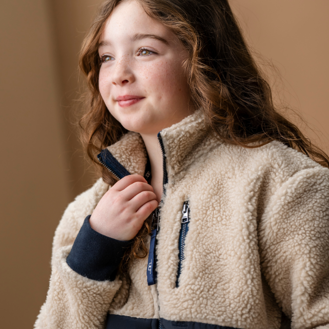 Alessandro Albanese Children's Lori Zip Through Borg Fleece #colour_sand-navy