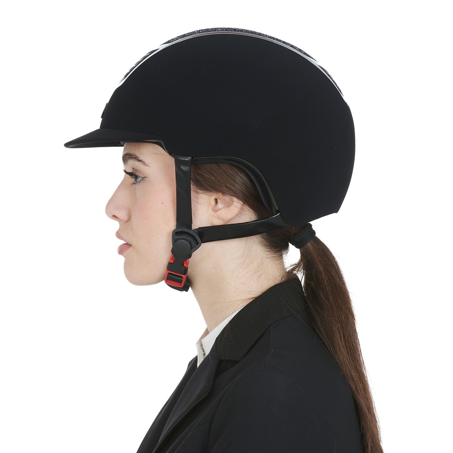 Equestro Ultra-Light Velvet Helmet With Rhinestones #colour_black/silver