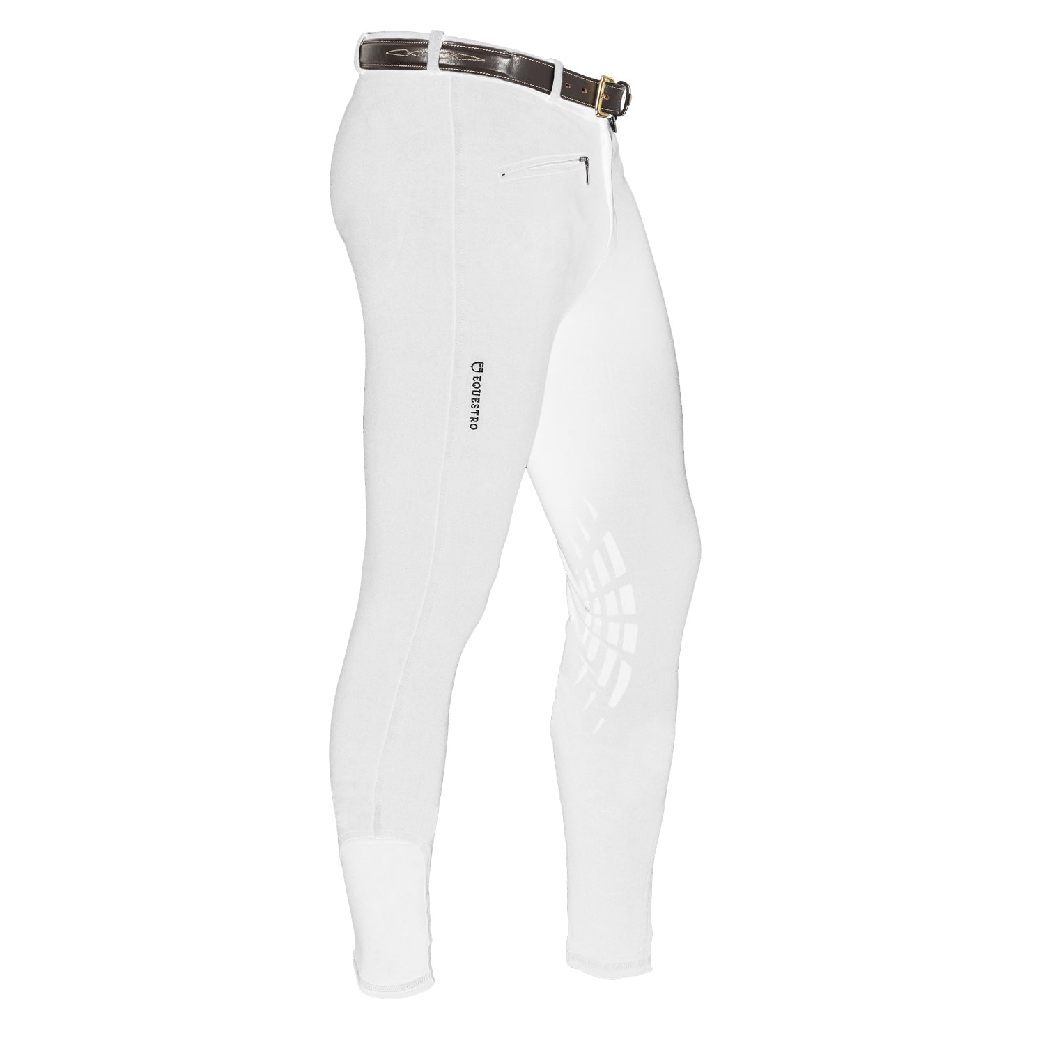 Equestro Zeus Men’s Stretch Cotton Breeches with Knee Grip #colour_white