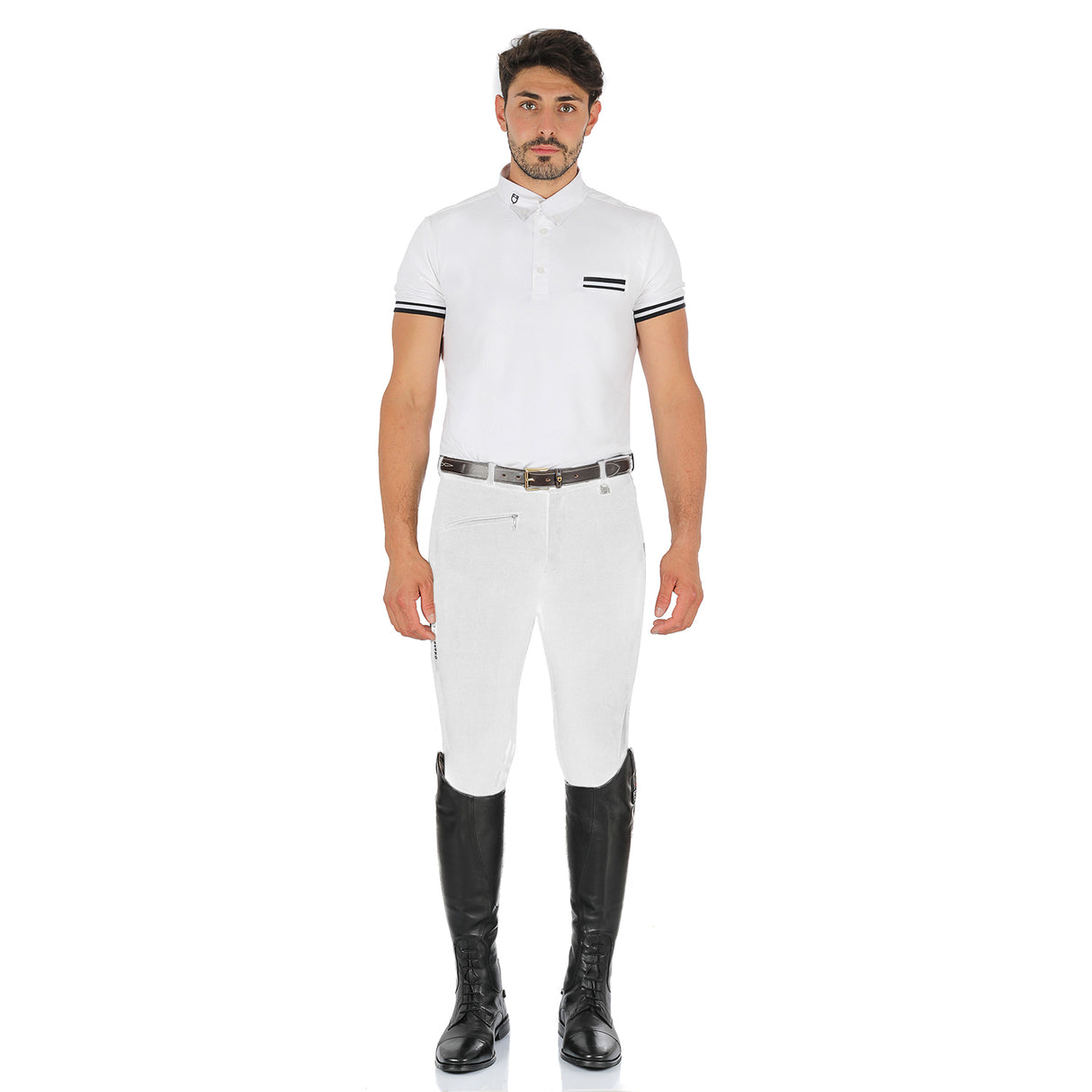 Equestro Zeus Men’s Stretch Cotton Breeches with Knee Grip #colour_white