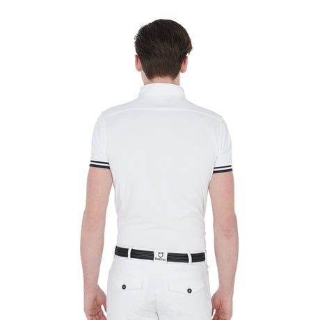 Equestro Men's Slim Fit Competition Polo Shirt With Black Inserts #colour_white