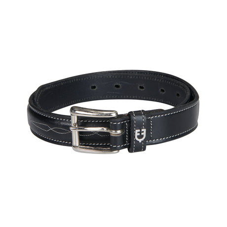 Equestro Leather Belt With Handcrafted Embroidery #colour_black