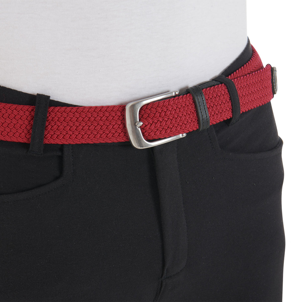 Equestro Elasticized Belt Crossed Pattern #colour_burgundy