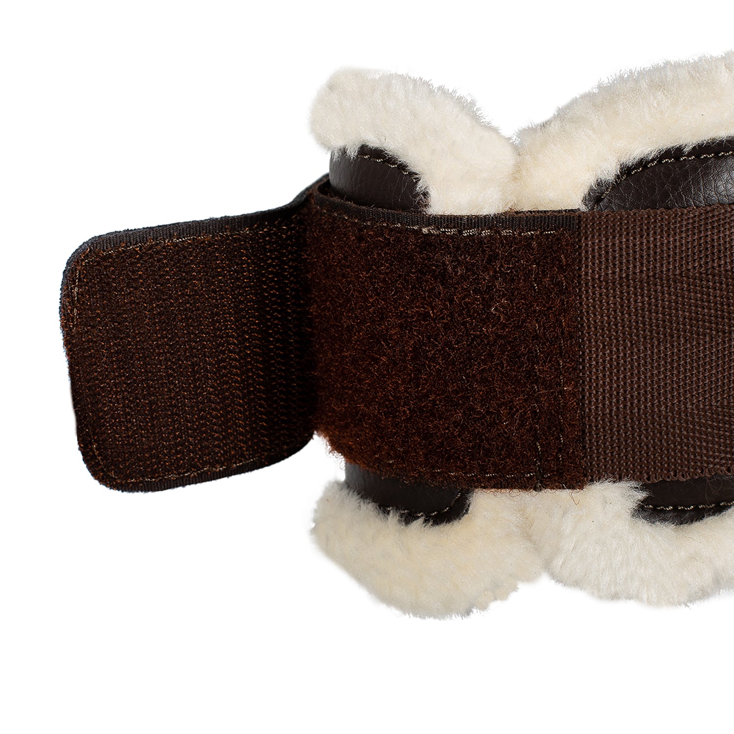Acavallo Jumping Fetlock Boots Faux Sheepskin & Hook-And-Loop Closure #colour_brown