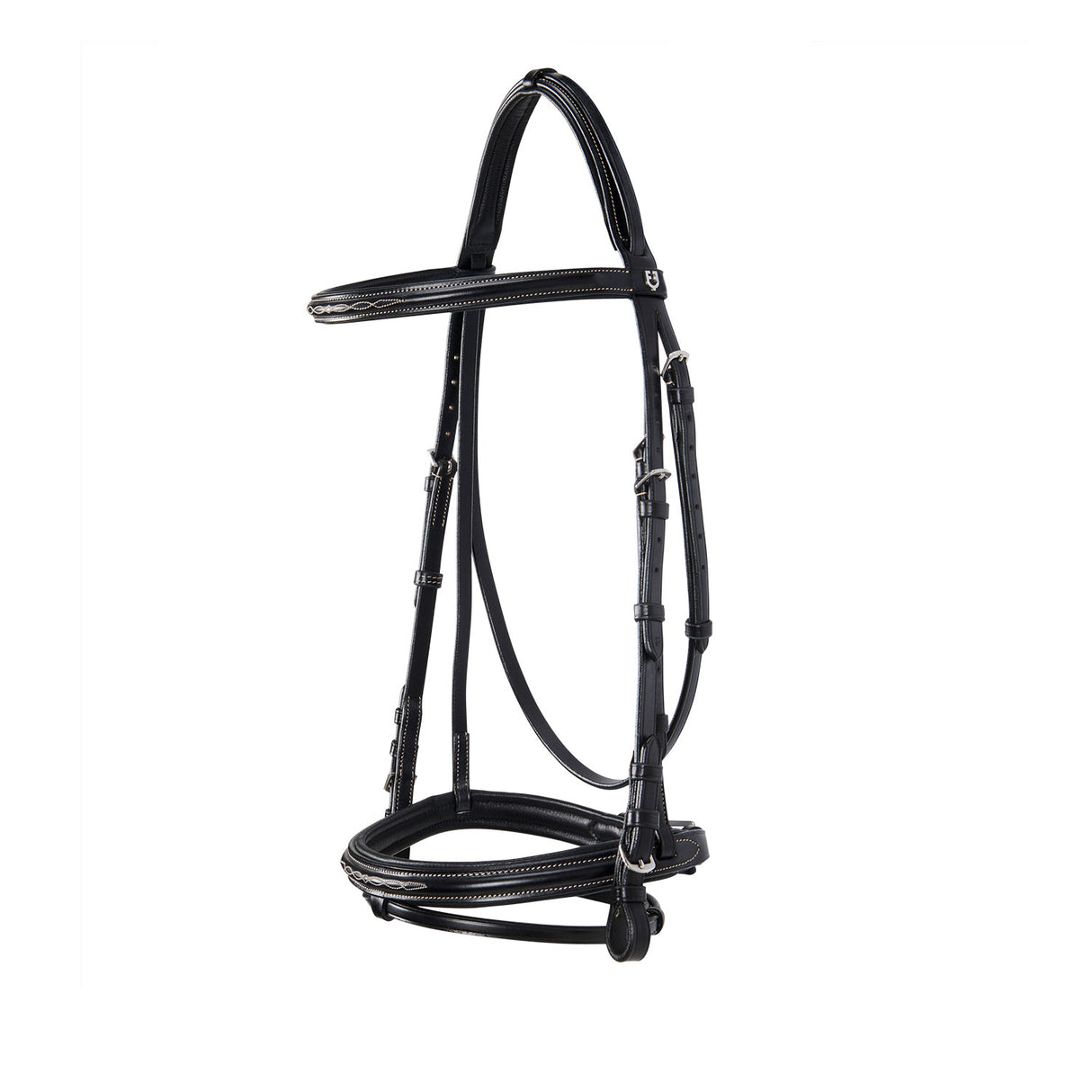 Equestro Leather English Bridle With Embroideries #colour_black