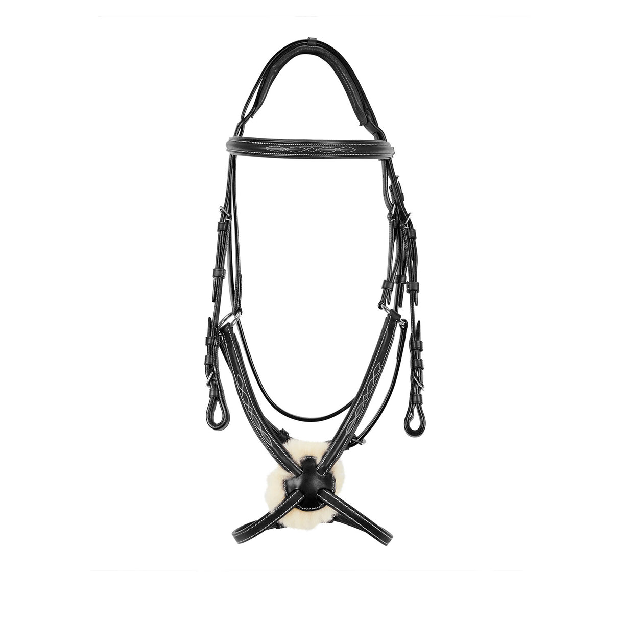 Equestro Bridle With Mexican Noseband And Synthetic Sheepskin #colour_black