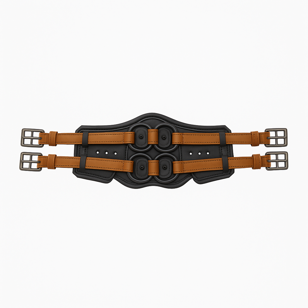 Stubben Equi-Soft® Short Saddle Girth with Cover - Tobacco #colour_vachette-leather-black