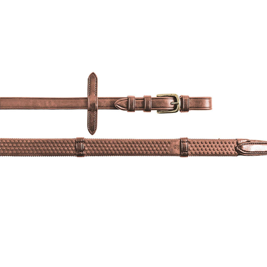 Equestro Reins For English Bridle With Brass-Plated Buckles #colour_cognac