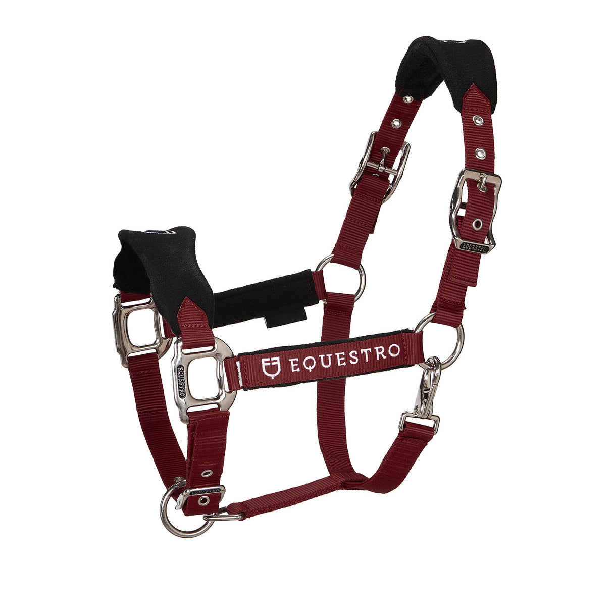 Equestro Halter With Double Adjustment And Lead Rope #colour_burgundy