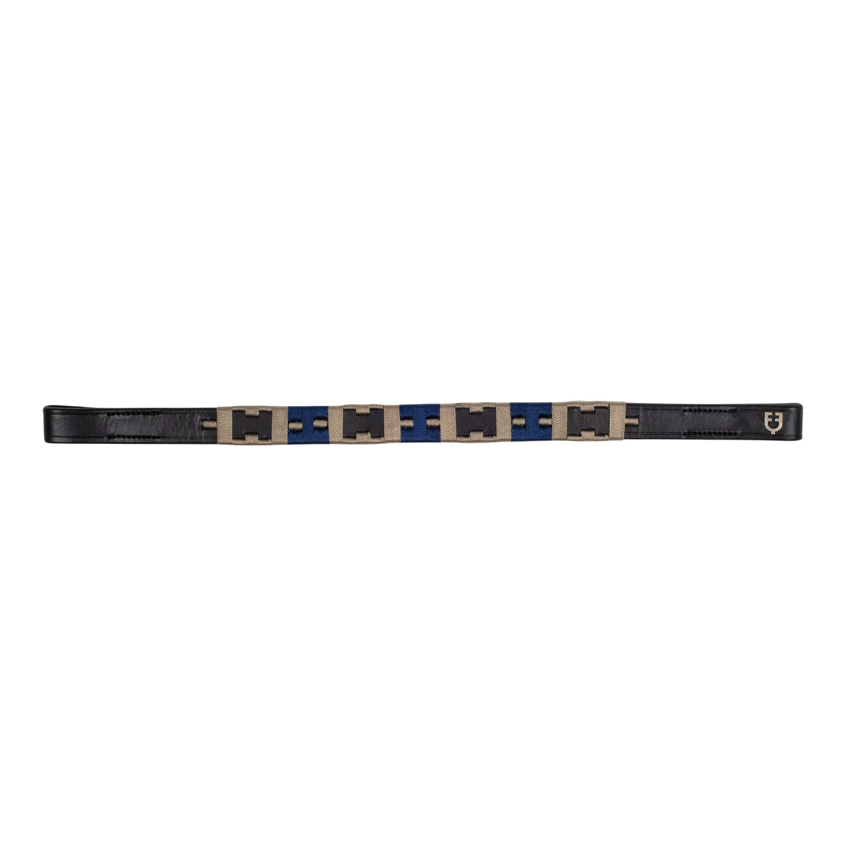 Equestro Leather Browband With Geometric Pattern #colour_black