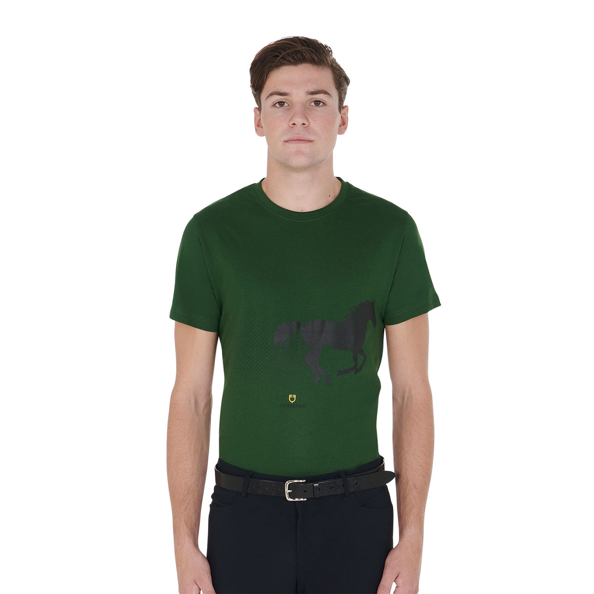 Equestro Men's Slim Fit T-Shirt With Race Horse #colour_green