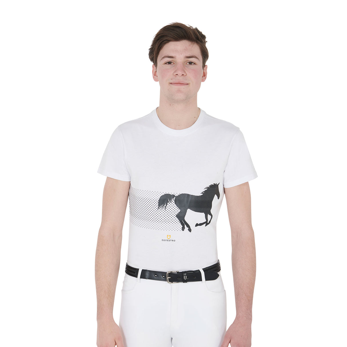 Equestro Men's Slim Fit T-Shirt With Race Horse #colour_white