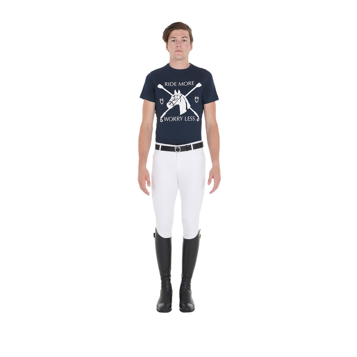 Equestro Men's Slim Fit T-Shirt With Equestrian Print #colour_blue