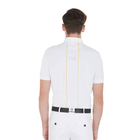 Equestro Men's Slim Fit Polo Shirt In Technical Fabric With Piping #colour_white