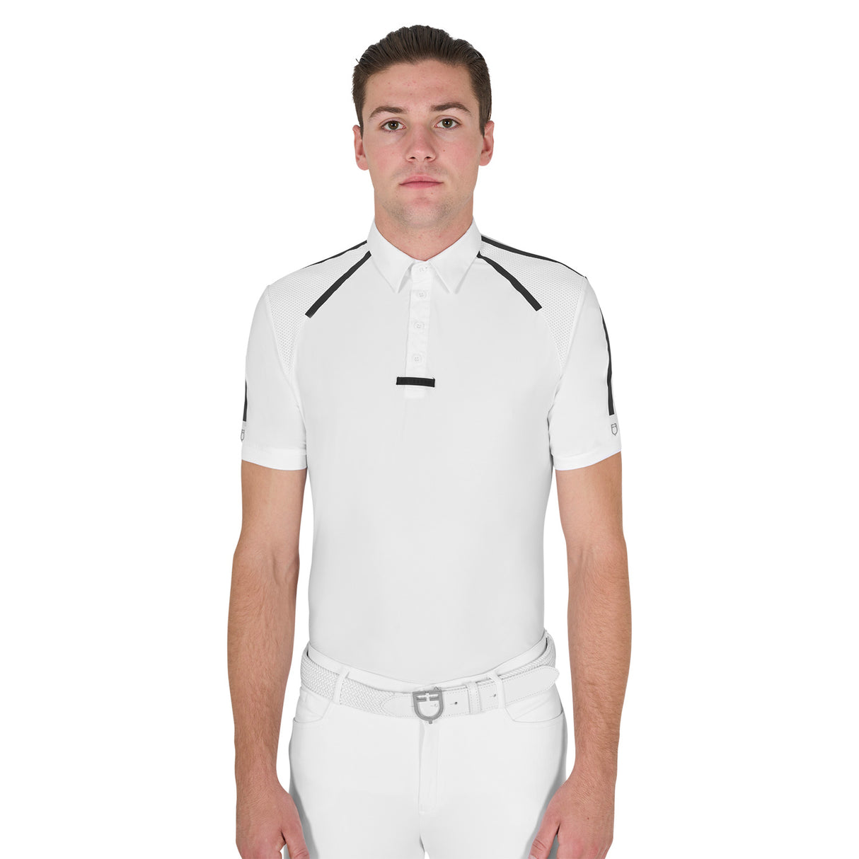 Equestro Men's Slim Fit Short Sleeve Competition Polo Shirt #colour_white