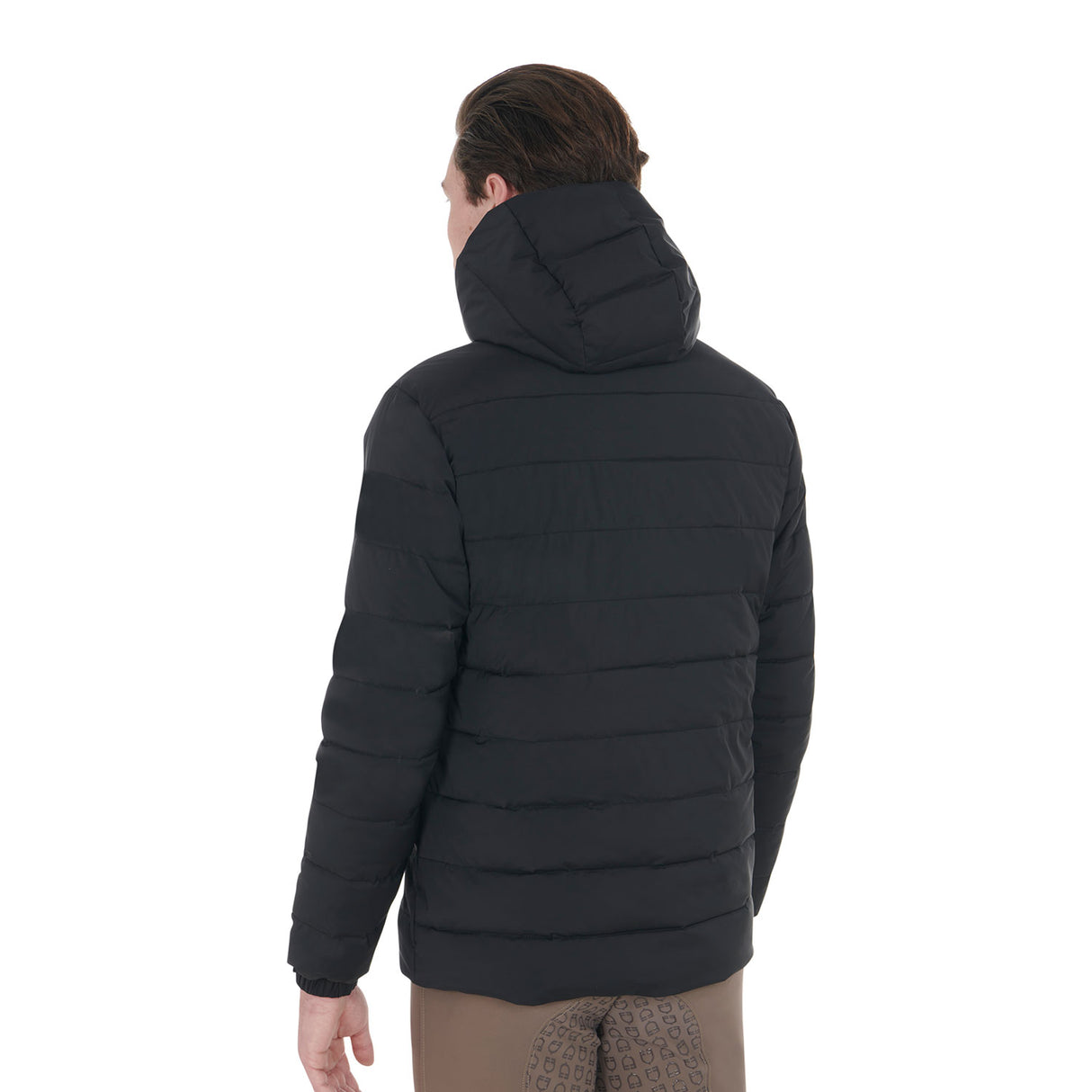 Equestro Men's Stretch Fabric Down Jacket Silicone Patch #colour_black