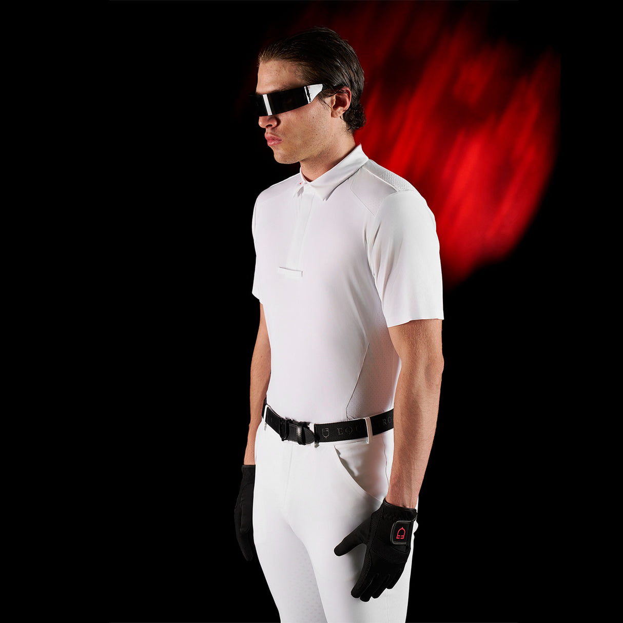 Equestro Equestro Ridertechnology Men's Competition Polo Shirt Short Sleeves And Buttons #colour_white