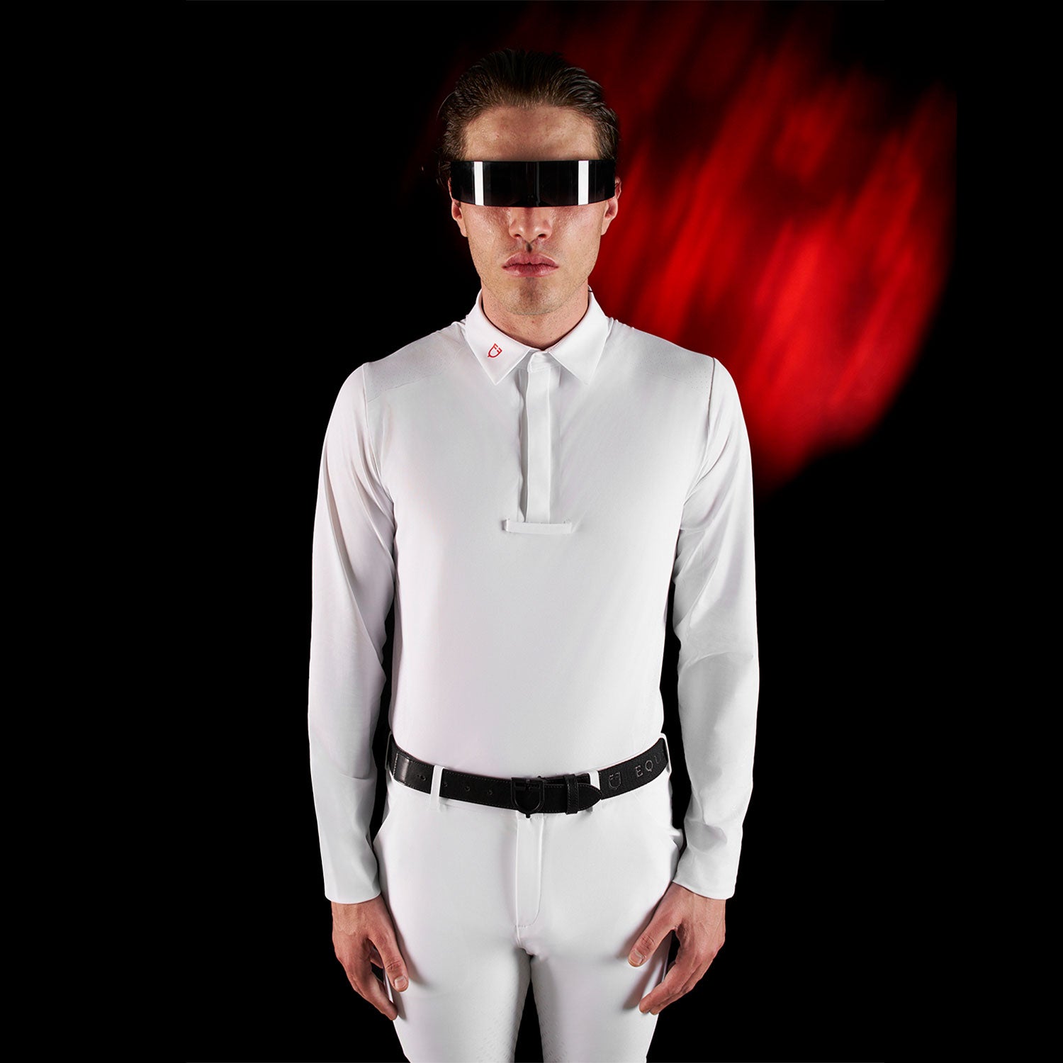 Equestro Equestro Ridertechnology Men's Competition Polo Shirt Long Sleeves And Buttons #colour_white