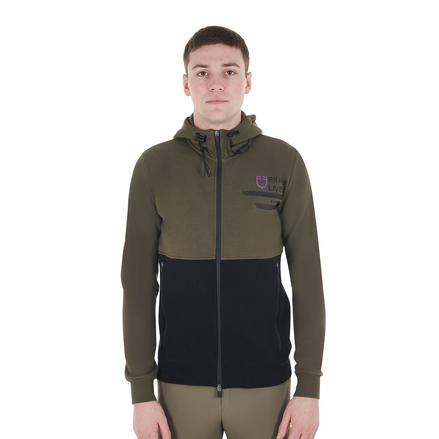 Equestro Men's Hooded Sweatshirt With Fleece Inside #colour_green