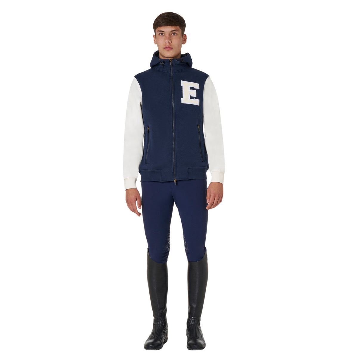 Men's institutional two-tone hoodie with front zip