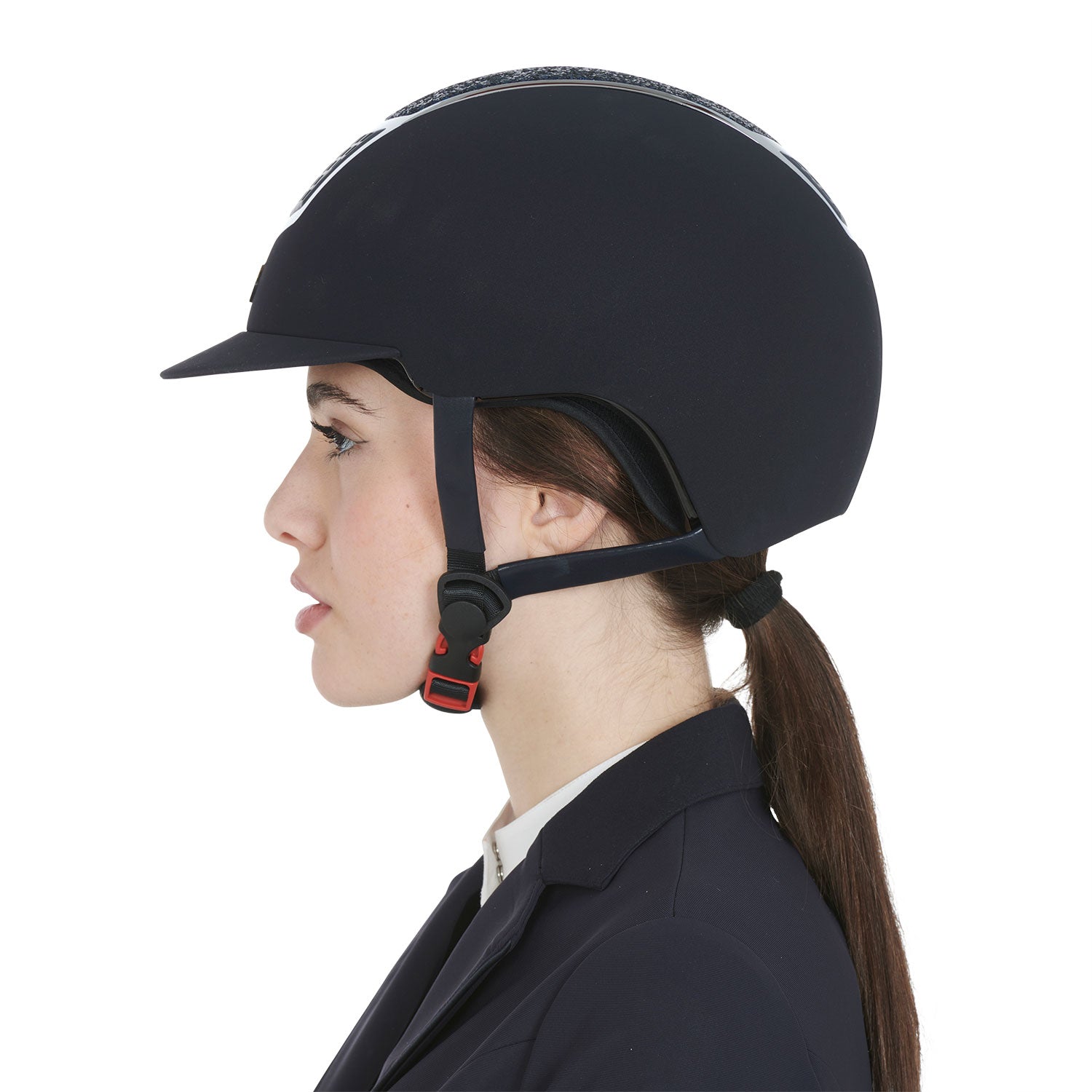 Equestro Ultra-Light Velvet Helmet With Rhinestones #colour_blue