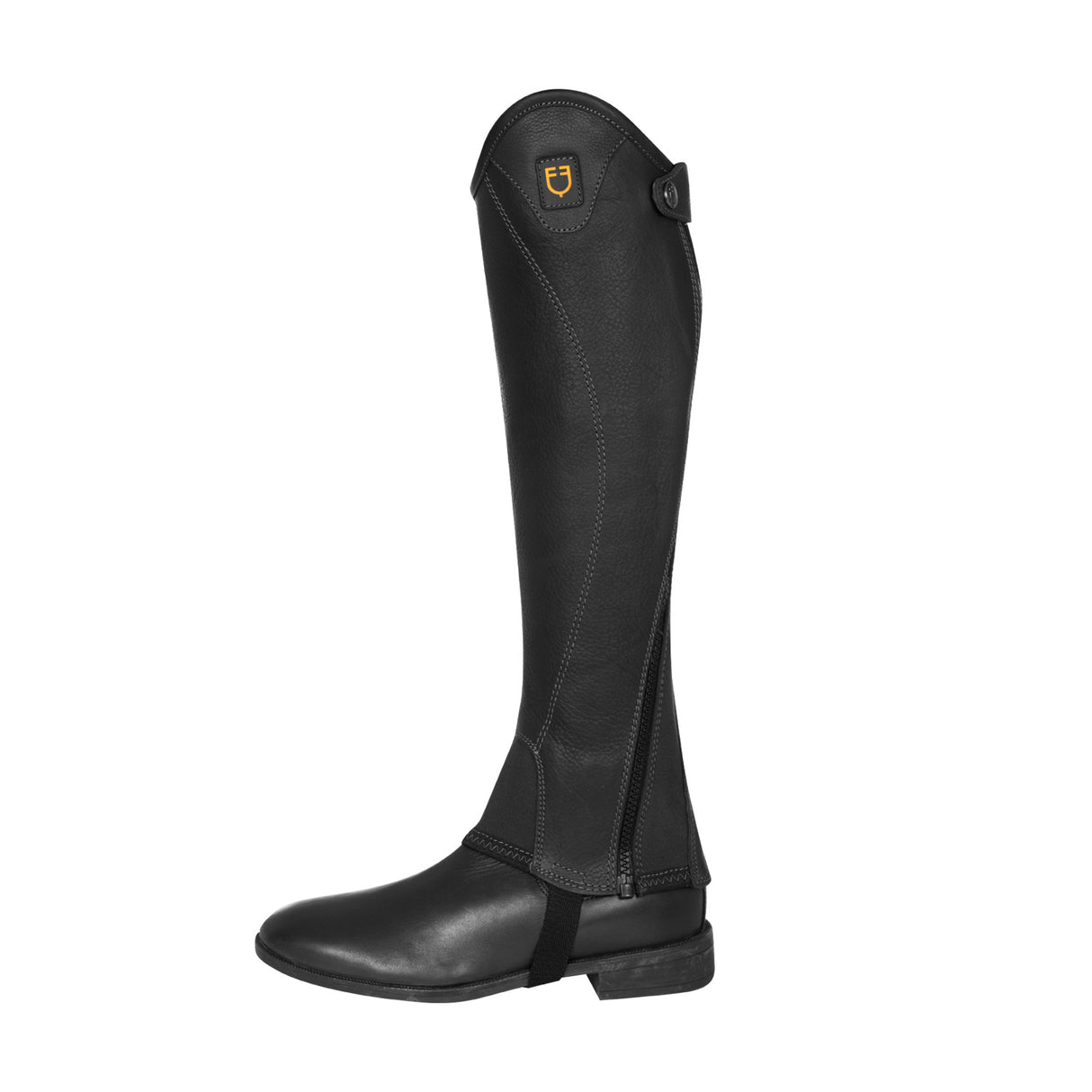 Equestro Unisex Short Leather Gaiters With Side Zip #colour_black