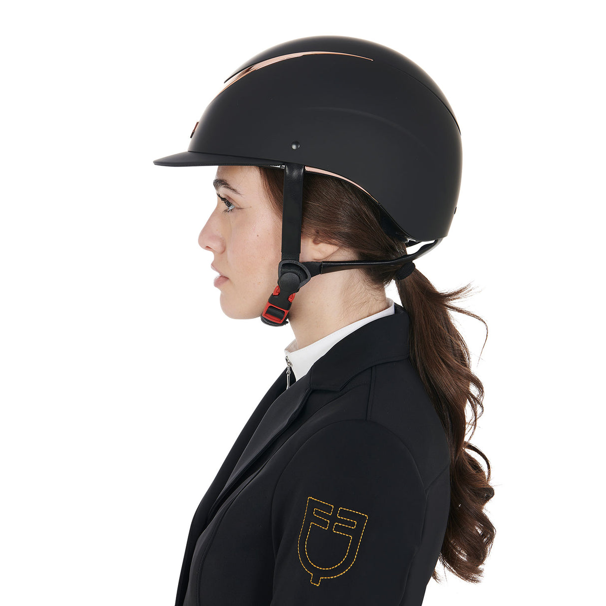 Equestro Unisex Helmet With Shiny Frame #colour_black-rose-gold