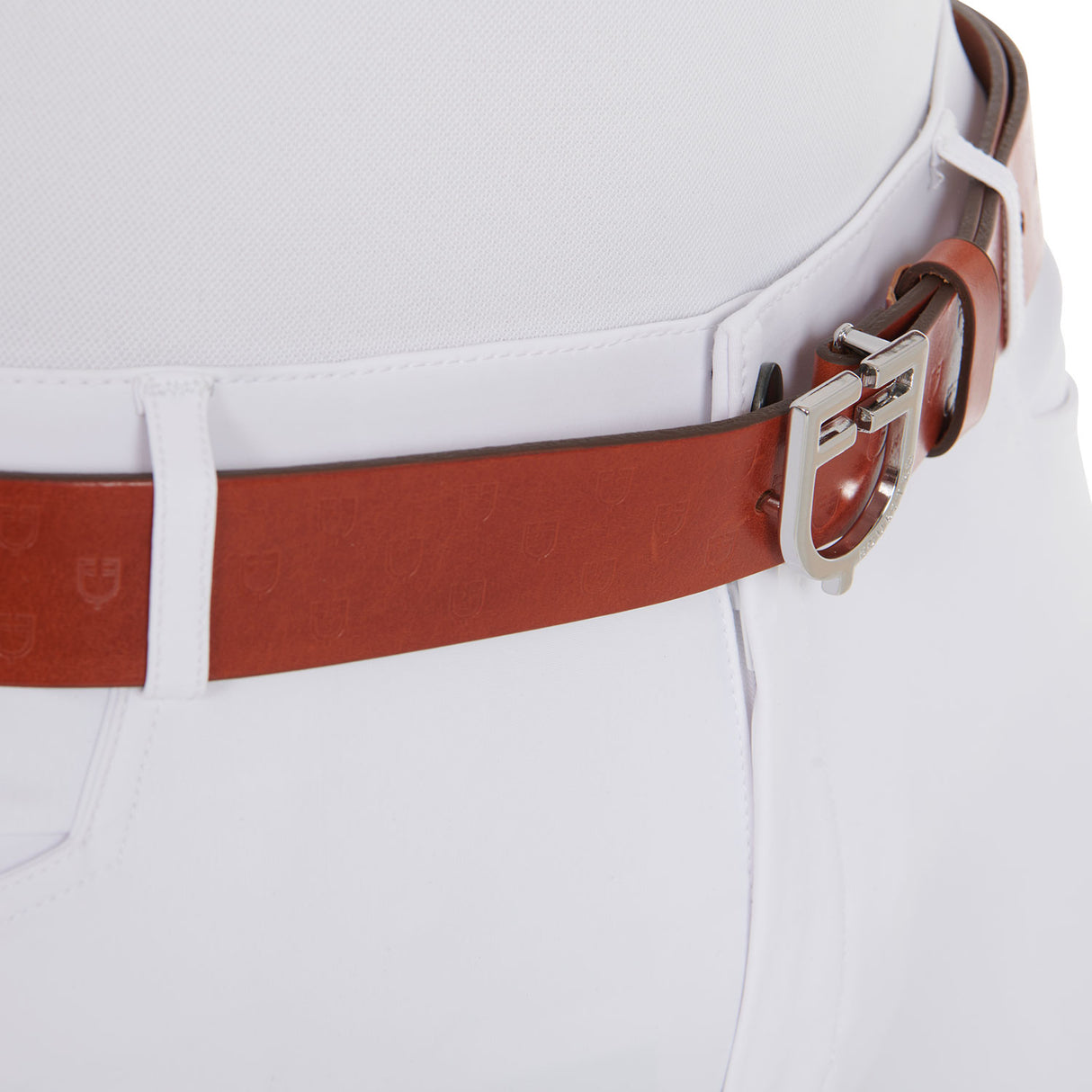 Equestro Leather Logo Belt With Logoed Buckle #colour_silver-cognac
