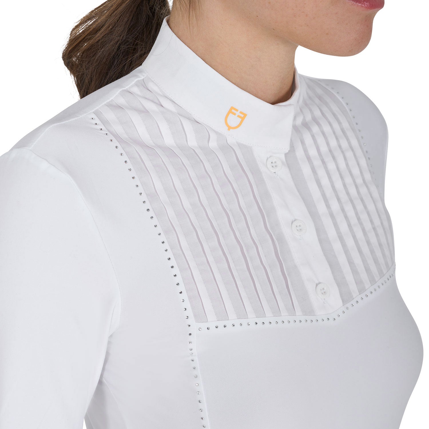Equestro Women's Slim Fit Competition Polo Shirt Rhinestones #colour_white