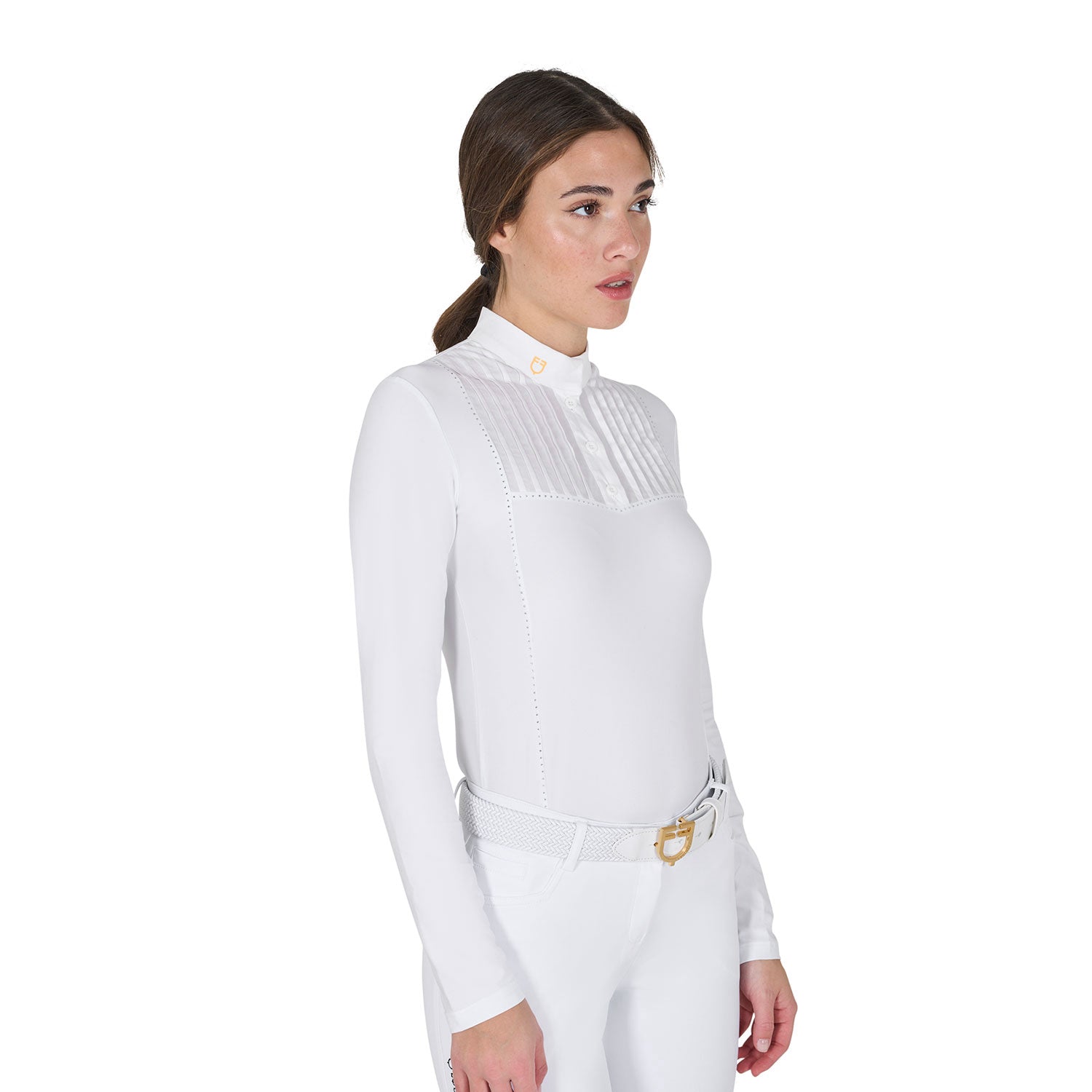 Equestro Women's Slim Fit Competition Polo Shirt Rhinestones #colour_white