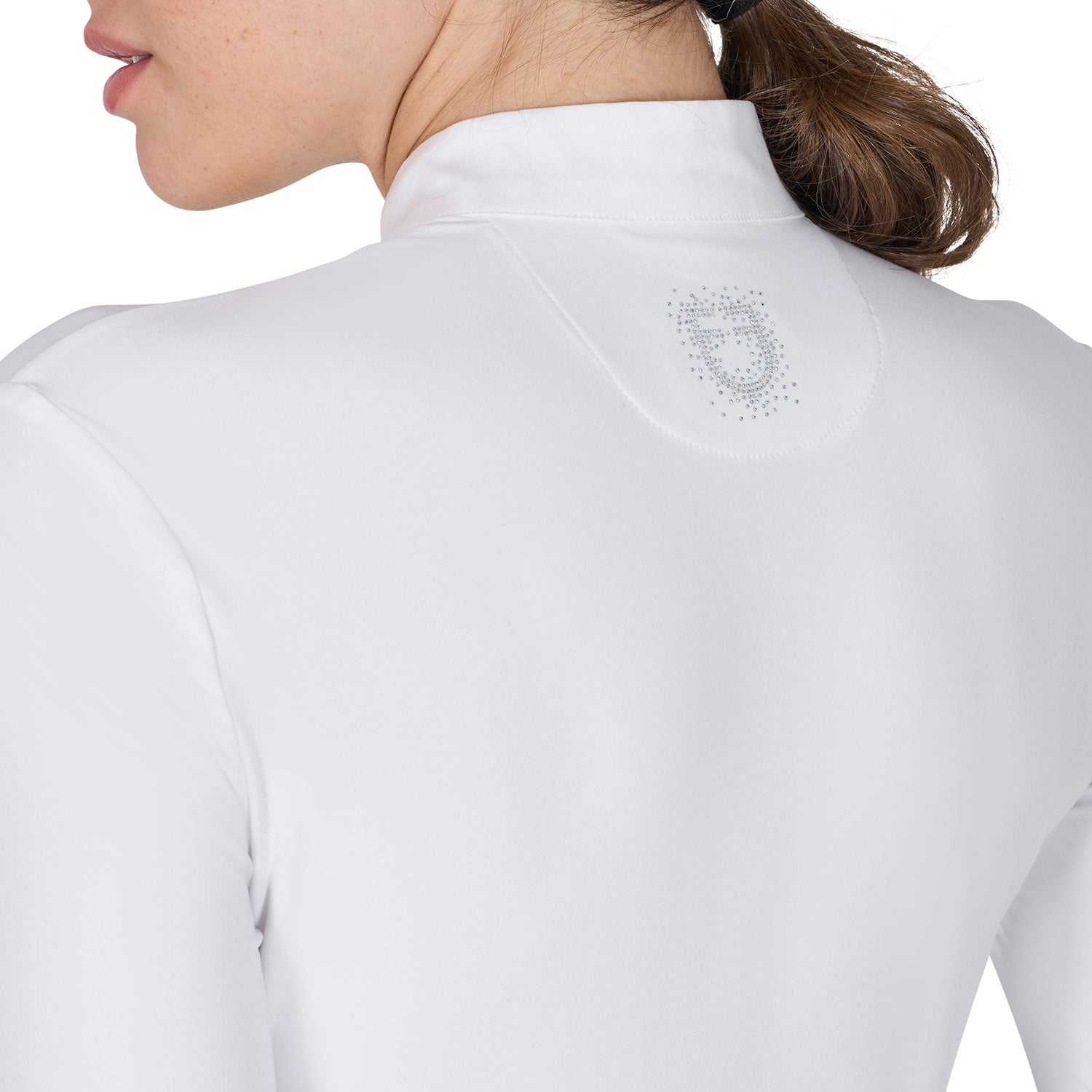 Equestro Women's Slim Fit Competition Polo Shirt Rhinestones #colour_white