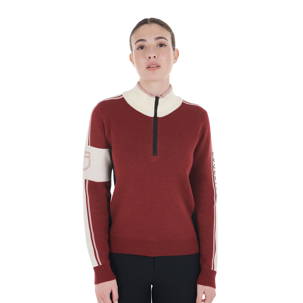 Equestro Women's High Neck Sweater With Zip