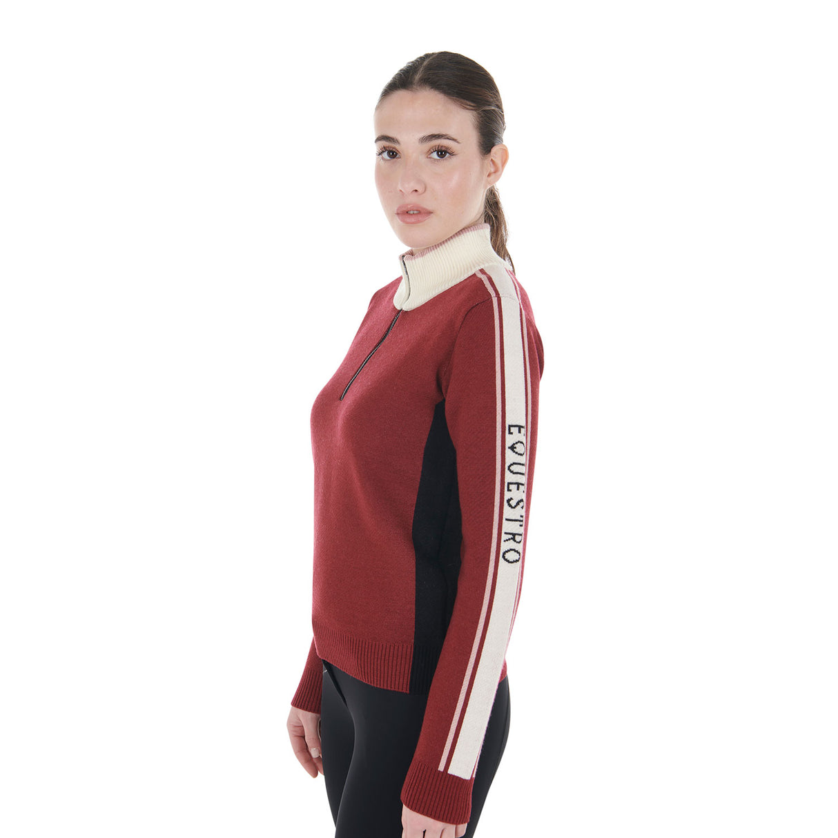 Equestro Women's High Neck Sweater With Zip