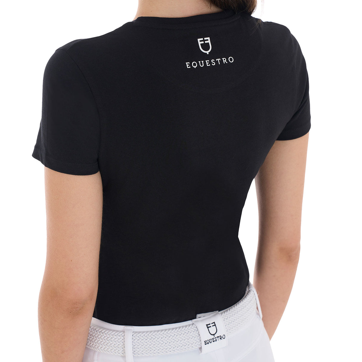 Equestro Women's Cannes Cotton T-Shirt With Rhinestones #colour_black