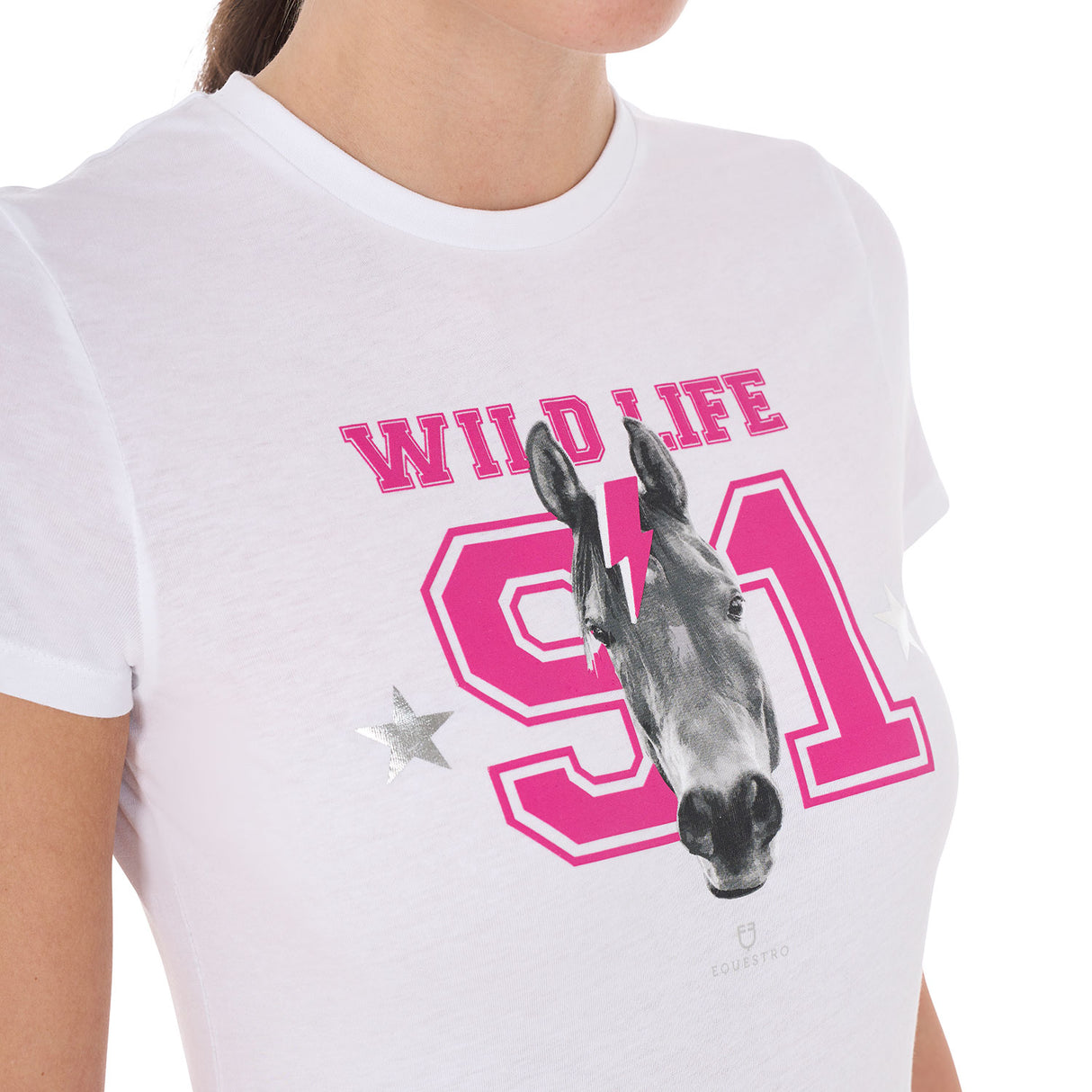 Equestro Women's Wild Life Printed Cotton T-Shirt #colour_white