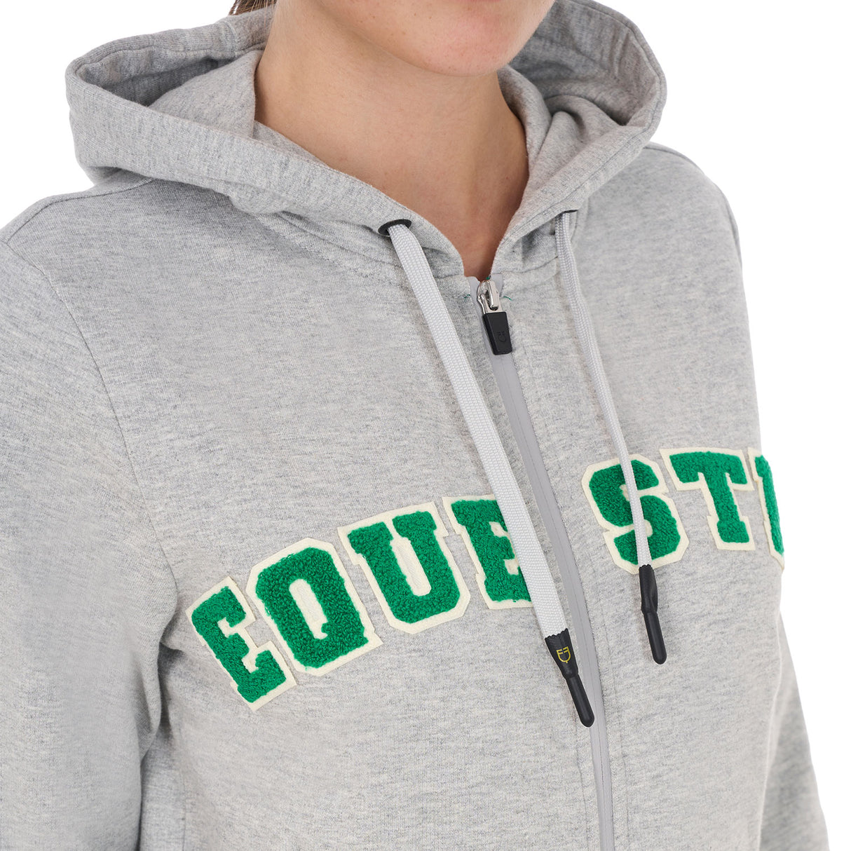 Equestro Women's Hoodie With Zip And Sponge Lettering #colour_grey-green