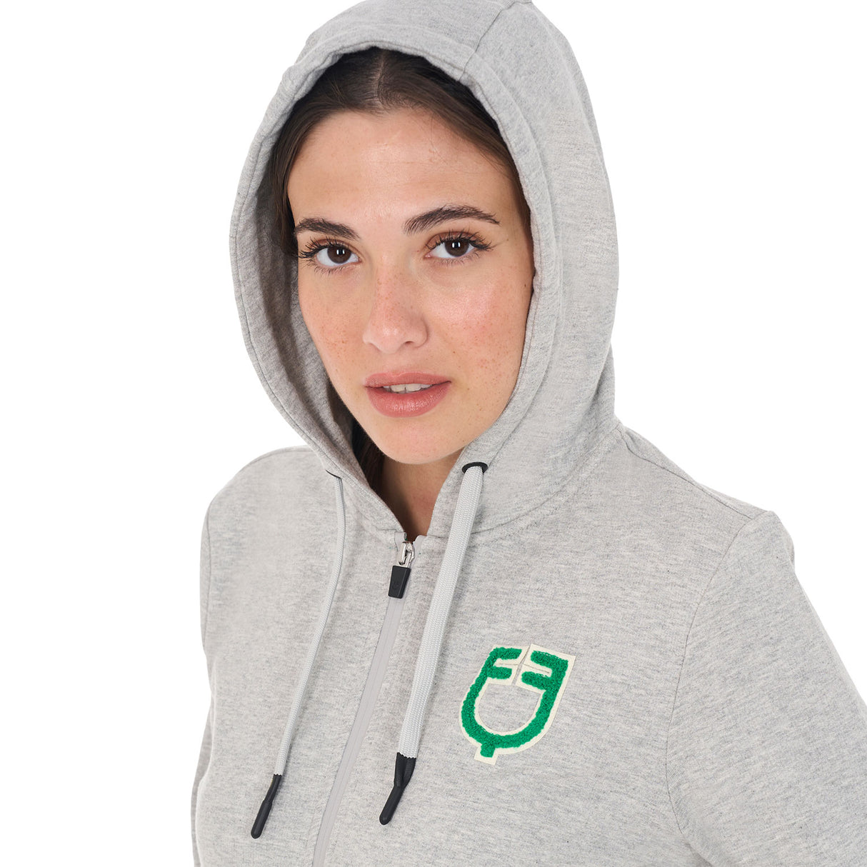 Equestro Women's Hoodie With Zip And Sponge Logo #colour_grey-green