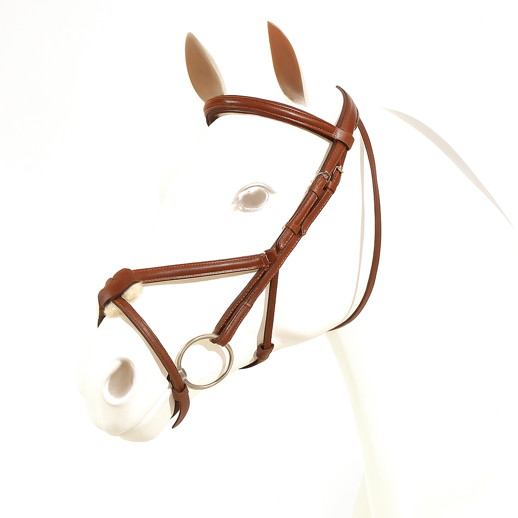 Equipe Emporio Figure 8 Padded Bridle with Brass Fittings - No Reins #colour_red-brown