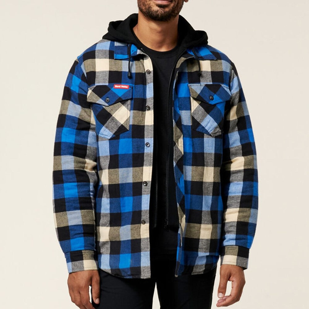 Hard Yakka Quilted Flannel Shacket #colour_blue