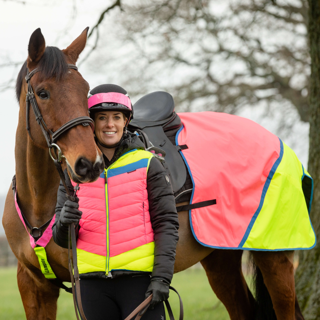Equisafety Hi-Vis Waterproof Quarter Sheet #colour_pink-yellow